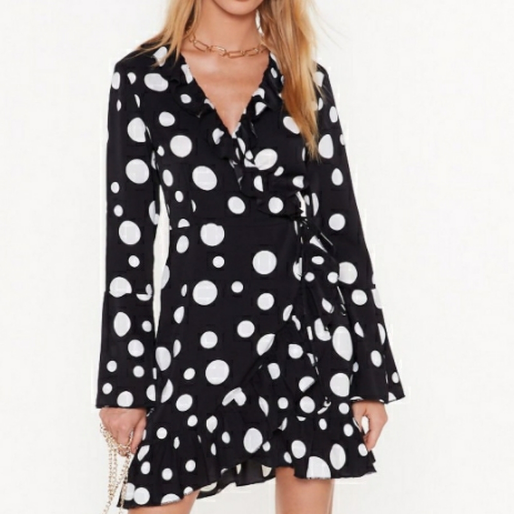 NASTY GAL Jymbo polka dot wrap skater dress size 10 NEW